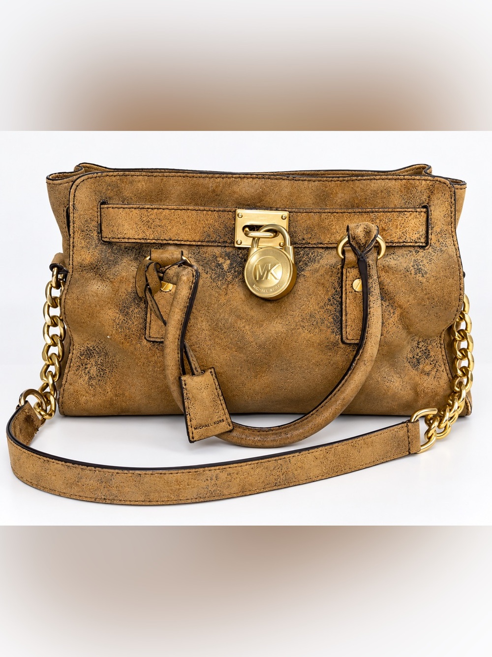 Michael Kors Hamilton EW Distressed Mocha Brown Suede Satchel Shoulder Purse